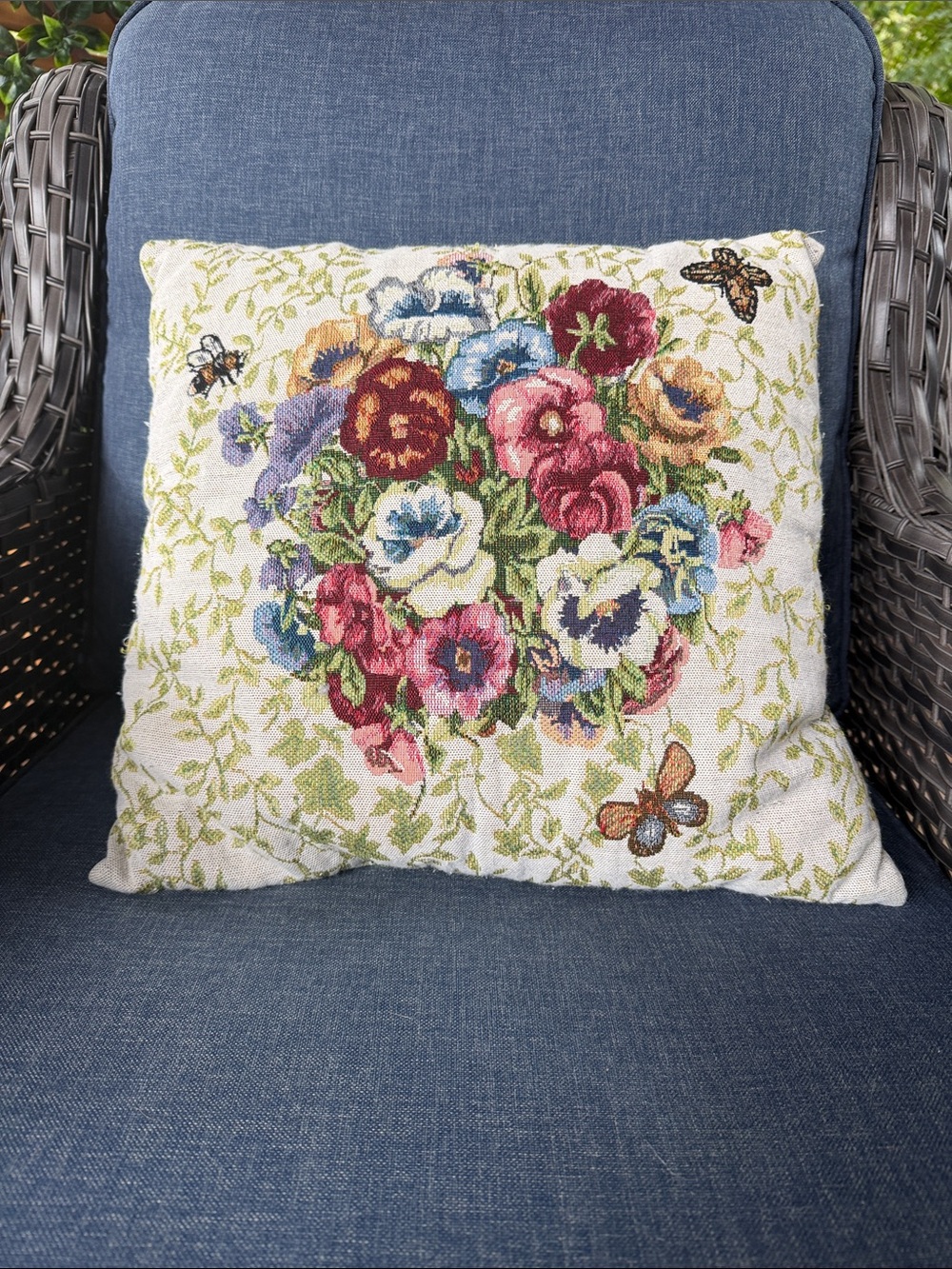 Vintage Floral Needlepoint Decorative Pillow